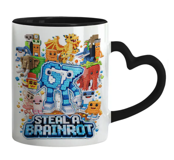Steal a Brainrot Six Seven — Mug heart black handle, ceramic, 330ml