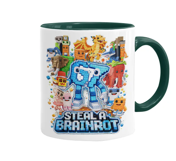 Steal a Brainrot Six Seven — Mug colored green, ceramic, 330ml