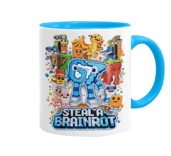 Steal a Brainrot Six Seven — Κούπα χρωματιστή γαλάζια, κεραμική, 330ml
