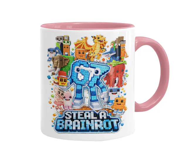 Steal a Brainrot Six Seven — Mug colored pink, ceramic, 330ml
