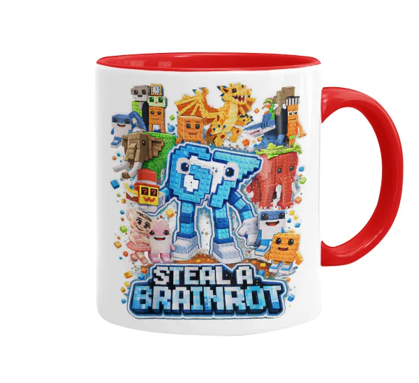 Steal a Brainrot Six Seven — Mug colored red, ceramic, 330ml