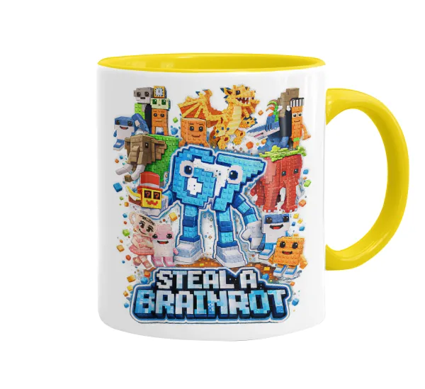 Steal a Brainrot Six Seven — Mug colored yellow, ceramic, 330ml
