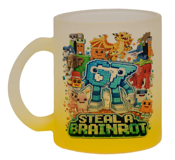Steal a Brainrot Six Seven — Κούπα γυάλινη δίχρωμη με βάση το κίτρινο ματ, 330ml