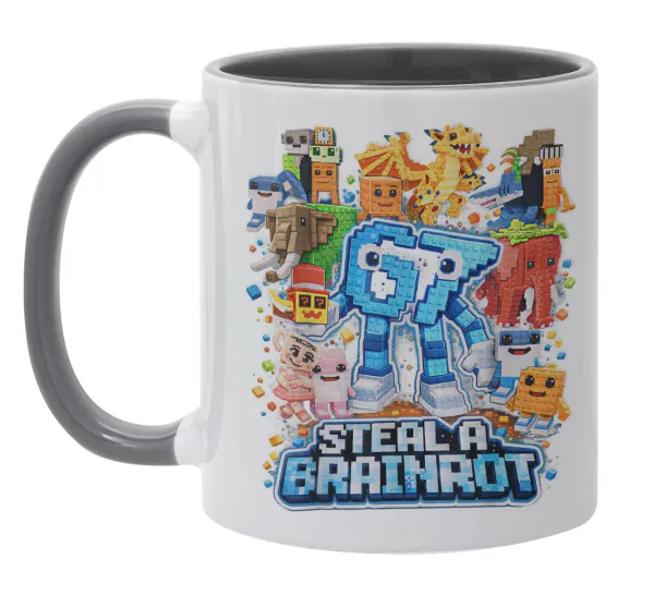 Steal a Brainrot Six Seven — Κούπα χρωματιστή γκρι, κεραμική, 330ml