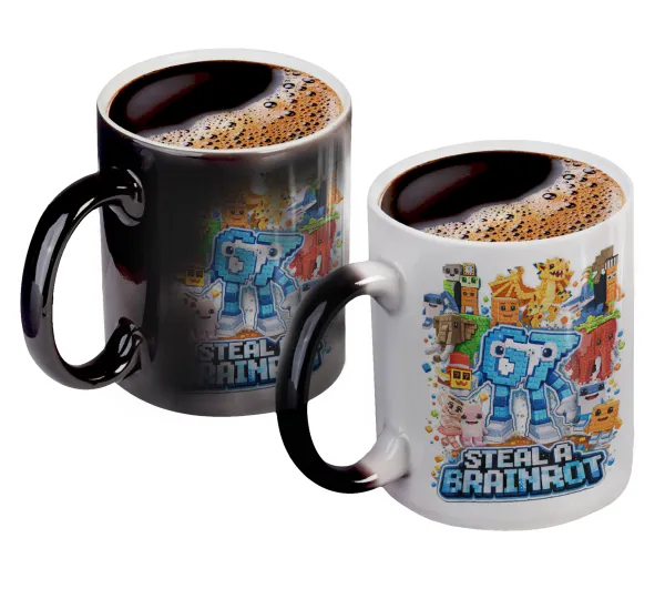 Steal a Brainrot Six Seven — Color changing magic Mug, ceramic, 330ml when adding hot liquid inside, the black colour desappears (1 pcs)