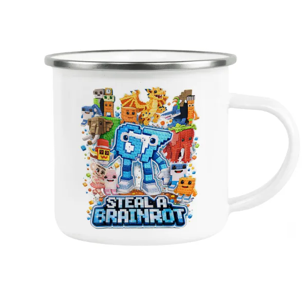 Steal a Brainrot Six Seven — Metallic enamel cup white 360ml