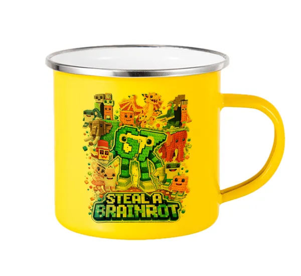 Steal a Brainrot Six Seven — Yellow Enamel Metallic Cup 360ml