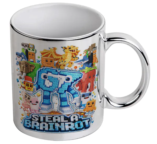 Steal a Brainrot Six Seven — Mug ceramic, silver mirror, 330ml