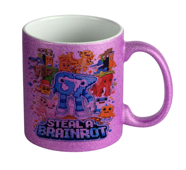 Steal a Brainrot Six Seven — Κούπα Μωβ Glitter που γυαλίζει, κεραμική, 330ml