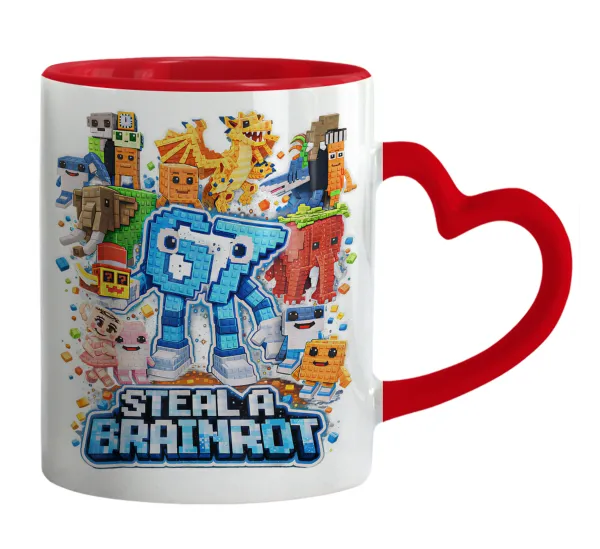 Steal a Brainrot Six Seven — Mug heart red handle, ceramic, 330ml