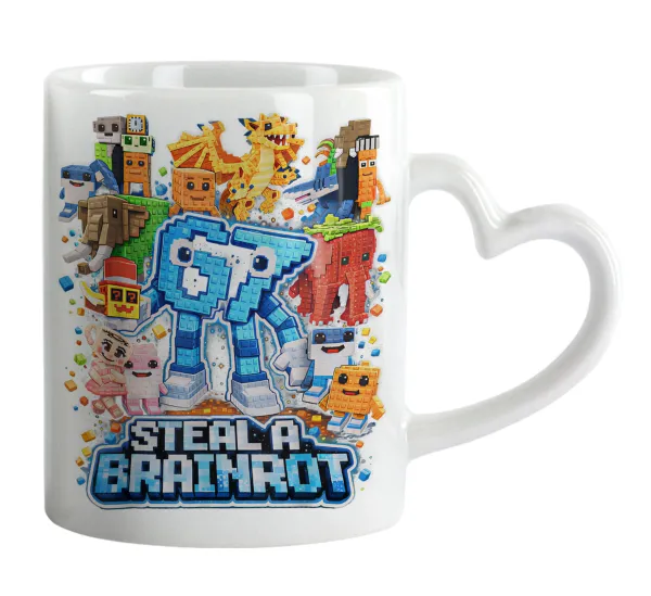 Steal a Brainrot Six Seven — Κούπα καρδιά χερούλι λευκή, κεραμική, 330ml