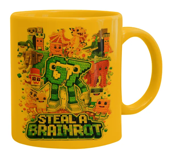 Steal a Brainrot Six Seven — Ceramic coffee mug yellow, 330ml