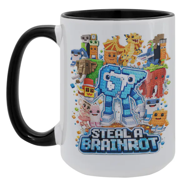 Steal a Brainrot Six Seven — Mega mug 15oz, black ceramic, 450ml