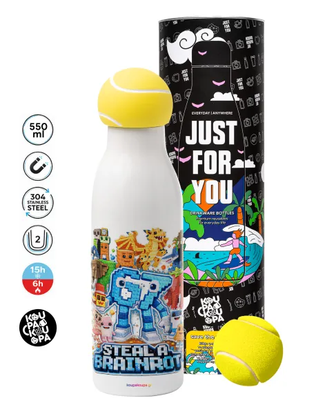 Steal a Brainrot Six Seven — Tennis ball Metal mug thermos White, double wall, 550ml