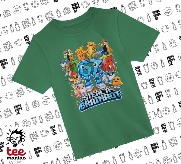 Steal a Brainrot Six Seven — GREEN childrens T-Shirt made of 100% cotton, for every day. Vegan & OEKO-TEX certified.