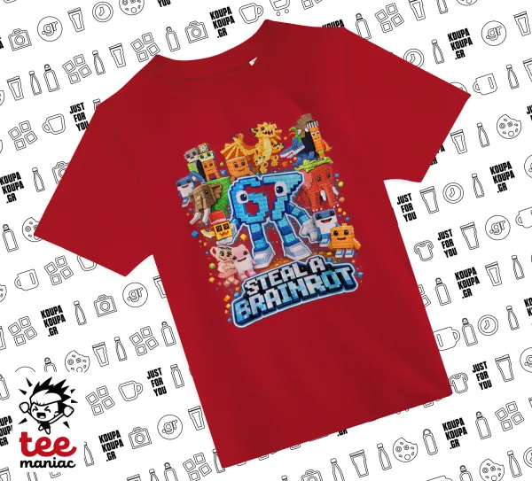 Steal a Brainrot Six Seven — RED childrens T-Shirt made of 100% cotton, for every day. Vegan & OEKO-TEX certified.