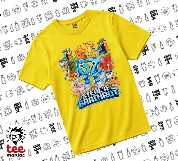 Steal a Brainrot Six Seven — Κίτρινο Άνετο παιδικό T-Shirt από 100% βαμβάκι, για κάθε μέρα. Vegan & OEKO-TEX πιστοποιημένο.