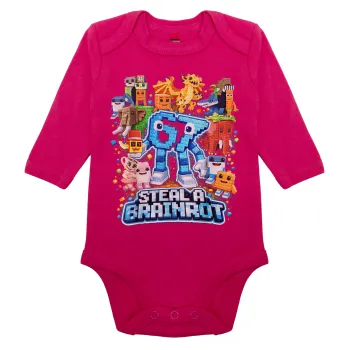 Steal a Brainrot Six Seven, Μακρυμάνικο βρεφικό φορμάκι, 0-18 μηνών, ΡΟΖ, 100% Organic Cotton
