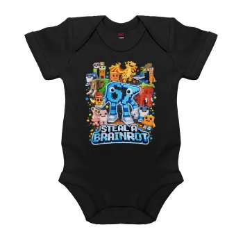 Steal a Brainrot Six Seven, Βρεφικό φορμάκι μωρού, 0-18 μηνών, ΜΑΥΡΟ, 100% Organic Cotton, κοντομάνικο