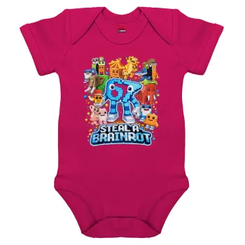 Steal a Brainrot Six Seven, Βρεφικό φορμάκι μωρού, 0-18 μηνών, ΡΟΖ, 100% Organic Cotton, κοντομάνικο