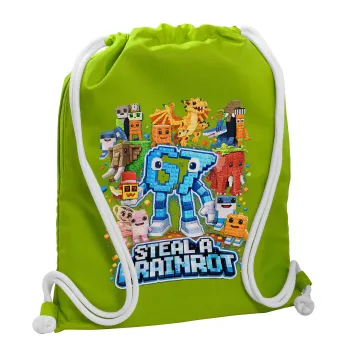 Steal a Brainrot Six Seven, Τσάντα πλάτης πουγκί GYMBAG LIME GREEN, με τσέπη (40x48cm) & χονδρά κορδόνια