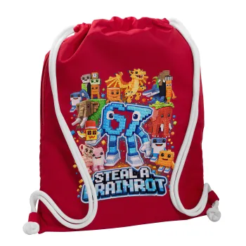 Steal a Brainrot Six Seven, Τσάντα πλάτης πουγκί GYMBAG Κόκκινη, με τσέπη (40x48cm) & χονδρά κορδόνια
