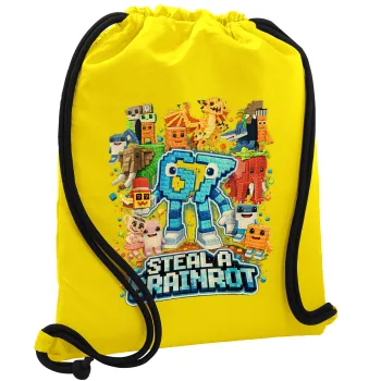 Steal a Brainrot Six Seven, Τσάντα πλάτης πουγκί GYMBAG Κίτρινη, με τσέπη (40x48cm) & χονδρά κορδόνια