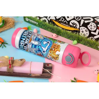 Steal a Brainrot Six Seven, Πασχαλινή Λαμπάδα με Παιδικό παγούρι θερμό, ανοξείδωτο, με καλαμάκι ασφαλείας, ΡΟΖ (500ml)