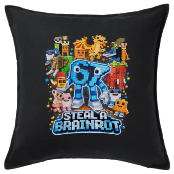 Steal a Brainrot Six Seven, Μαξιλάρι καναπέ Μαύρο 100% βαμβάκι, περιέχεται το γέμισμα (50x50cm)