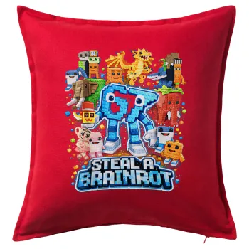 Steal a Brainrot Six Seven, Μαξιλάρι καναπέ Κόκκινο 100% βαμβάκι, περιέχεται το γέμισμα (50x50cm)