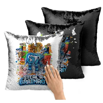 Steal a Brainrot Six Seven, Μαξιλάρι καναπέ Μαγικό Μαύρο με πούλιες 40x40cm περιέχεται το γέμισμα