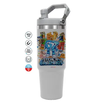 Steal a Brainrot Six Seven, ΓΚΡΙ χρώματος Θερμός Ανοξείδωτο 890ml (30oz) με χερούλι
