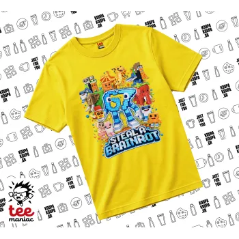 Steal a Brainrot Six Seven, yellow childrens T-Shirt made of 100% cotton, for every day. Vegan & OEKO-TEX certified.