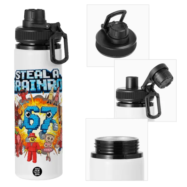 Steal a Brainrot 67 Roblox Style — Metal water bottle with safety cap, aluminum 850ml