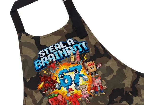 Steal a Brainrot 67 Roblox Style — Chef's cooking apron with pockets, cotton, camouflage (adult, 100% cotton)