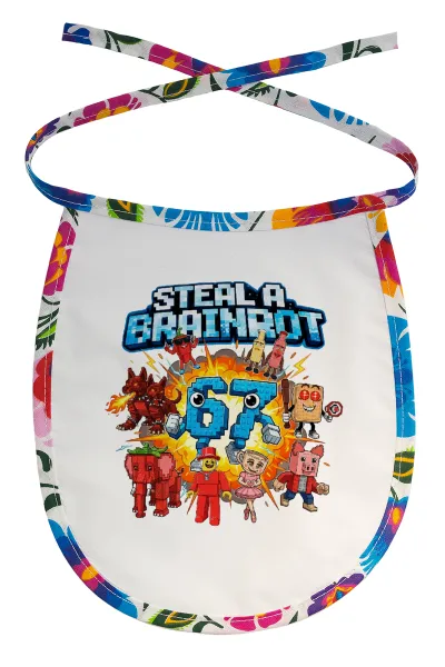Steal a Brainrot 67 Roblox Style — Stain-resistant baby bib with tie, multicoloured