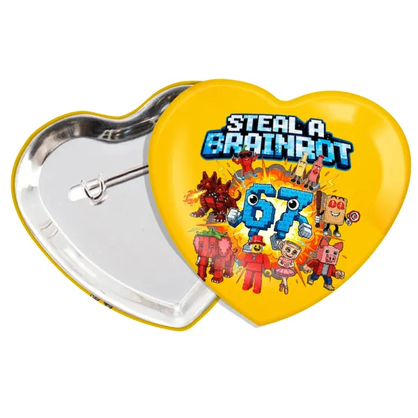 Steal a Brainrot 67 Roblox Style — Heart pin badge (57x52mm)