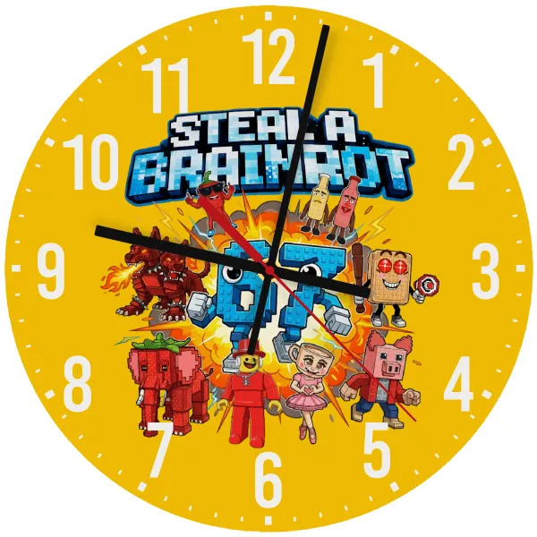 Steal a Brainrot 67 Roblox Style — Wooden wall clock (30cm)