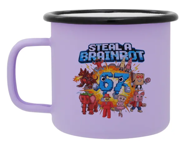 Steal a Brainrot 67 Roblox Style — Metal enamel mug, matte light pastel purple, 360ml