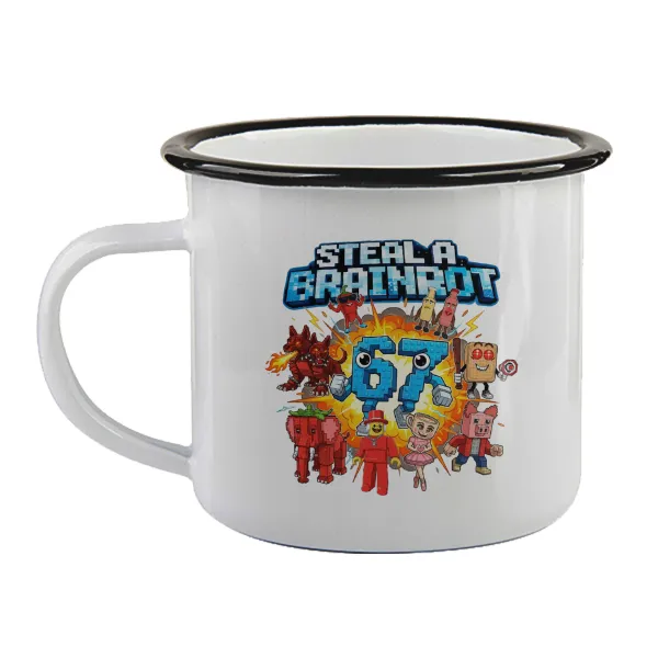 Steal a Brainrot 67 Roblox Style — Enamel mug with black rim, 360ml