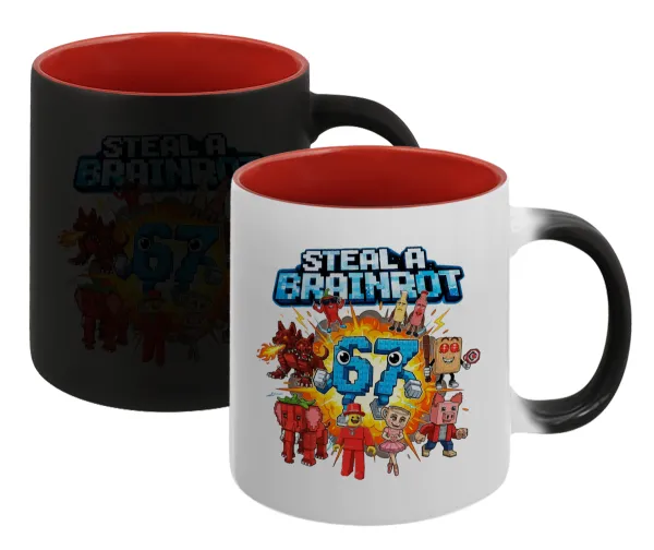 Steal a Brainrot 67 Roblox Style — Κούπα Μαγική εσωτερικό κόκκινο, κεραμική, 330ml που αλλάζει χρώμα με το ζεστό ρόφημα