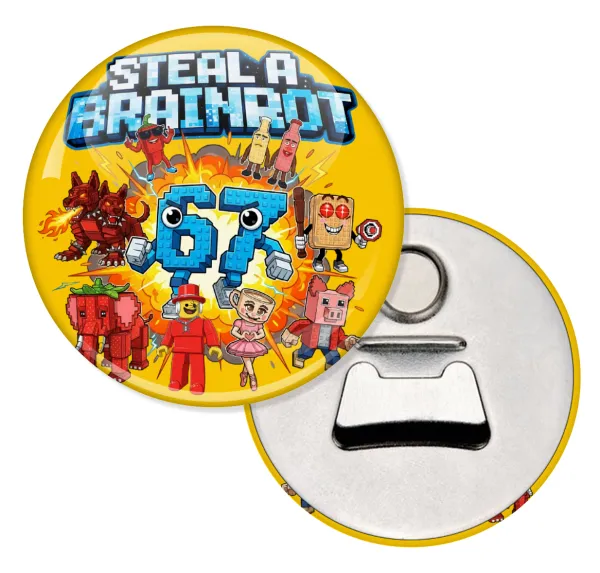 Steal a Brainrot 67 Roblox Style — Round magnet and beer bottle opener, 5.9cm