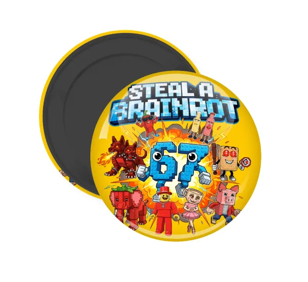 Steal a Brainrot 67 Roblox Style — Round fridge magnet, 5cm