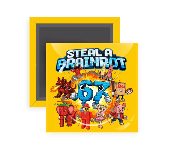 Steal a Brainrot 67 Roblox Style — Square fridge magnet, 5x5cm
