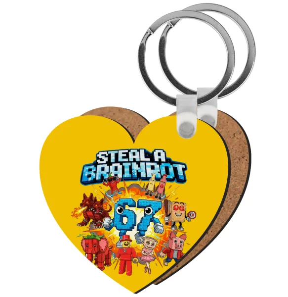 Steal a Brainrot 67 Roblox Style — Heart wooden MDF keychain