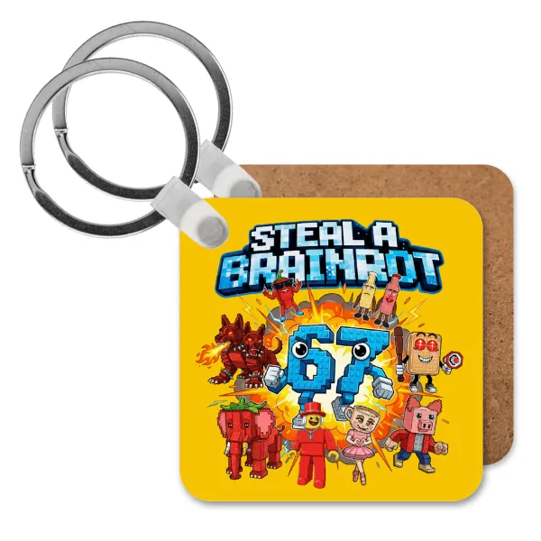 Steal a Brainrot 67 Roblox Style — Square wooden MDF keychain