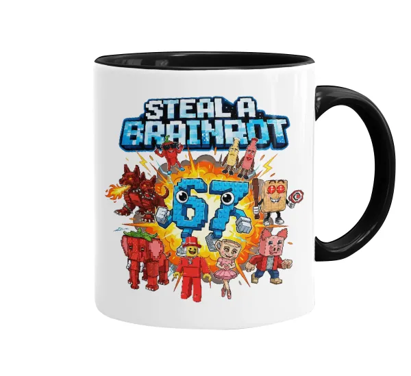 Steal a Brainrot 67 Roblox Style — Mug colored black, ceramic, 330ml