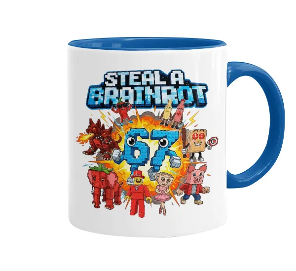 Steal a Brainrot 67 Roblox Style — Κούπα χρωματιστή μπλε, κεραμική, 330ml