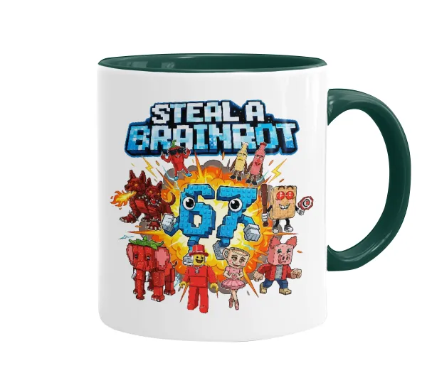 Steal a Brainrot 67 Roblox Style — Κούπα χρωματιστή πράσινη, κεραμική, 330ml