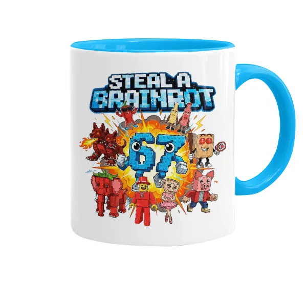 Steal a Brainrot 67 Roblox Style — Κούπα χρωματιστή γαλάζια, κεραμική, 330ml